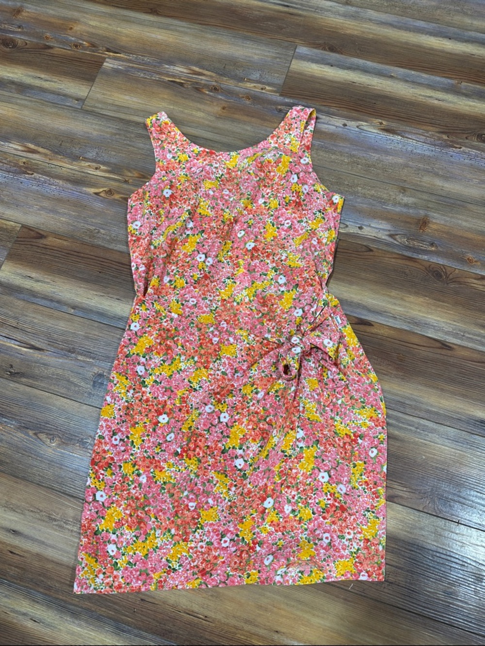 Guess Coral Floral Tie-Waist Midi Dress